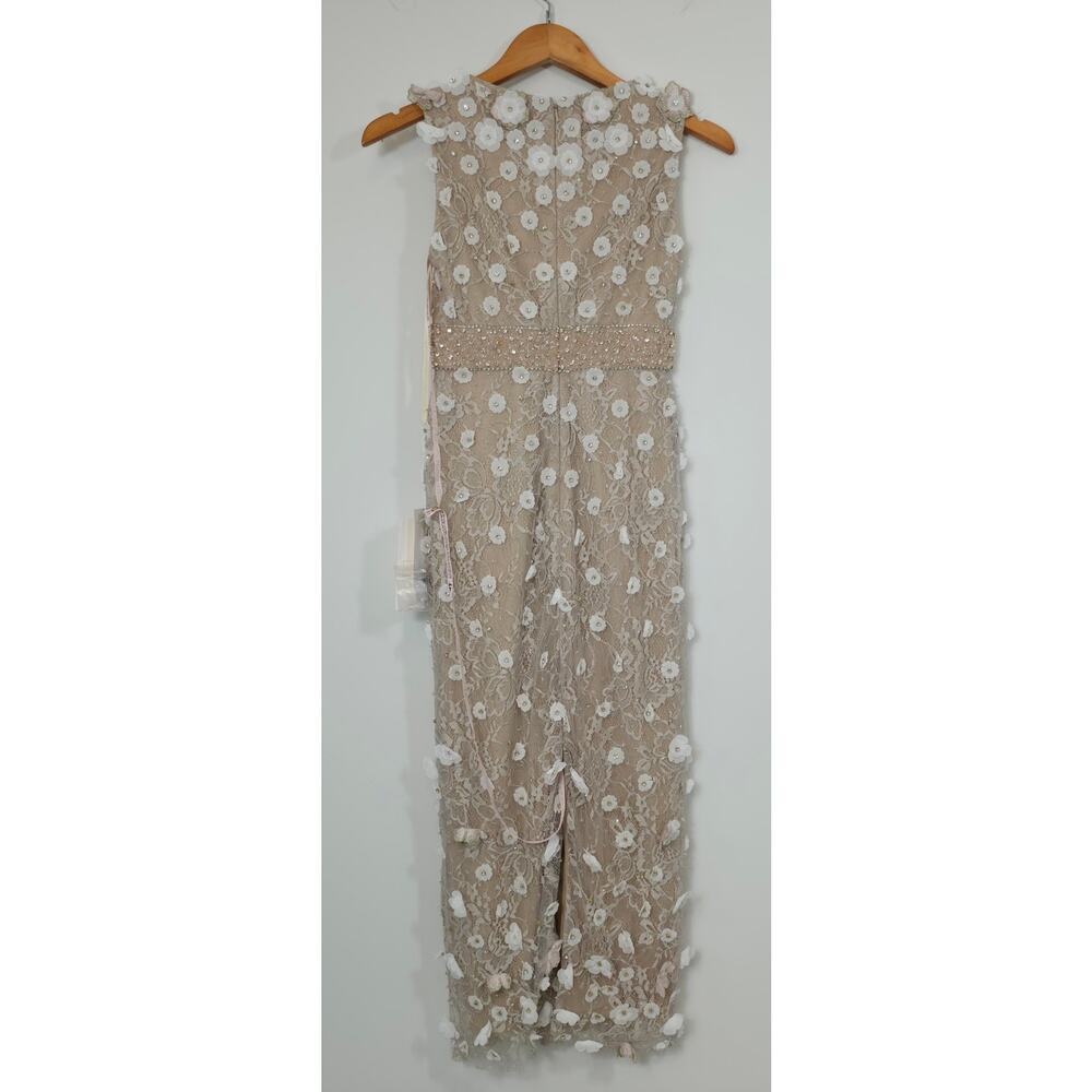 Mac Duggal Nude Ivory Floral Applique Sleeveless Midi Dress Size 0 NWT+I - Picture 4 of 12
